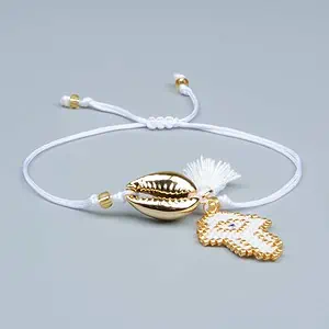 Bracelet Coquillage Cauri Doré Main De Fatma Blanc