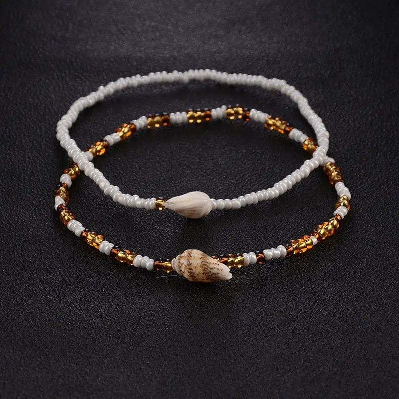 Bracelet Cheville Coquillage Perles Blanches Et Brunes – Image 5