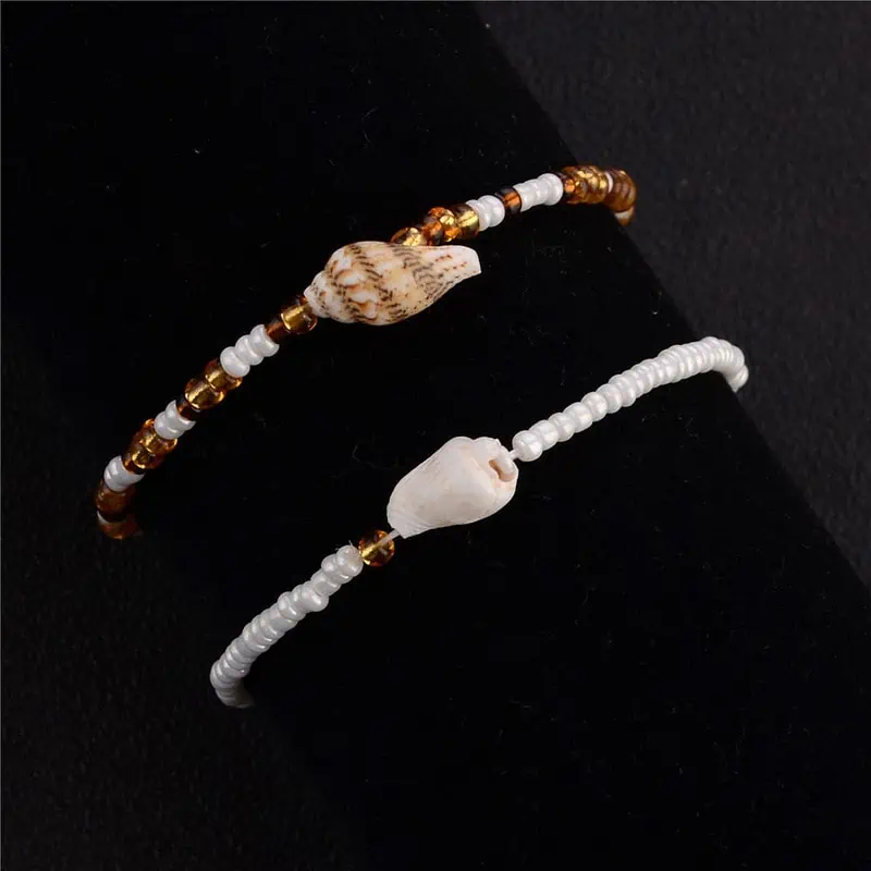 Bracelet Cheville Coquillage Perles Blanches Et Brunes – Image 4