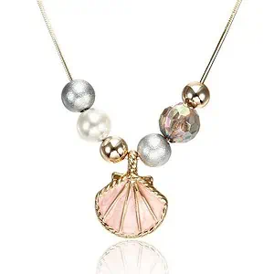 Collier Coquillage St-Jacques Saumon Et Perles