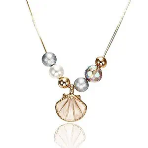 Collier Coquillage St-Jacques Beige Et Perles