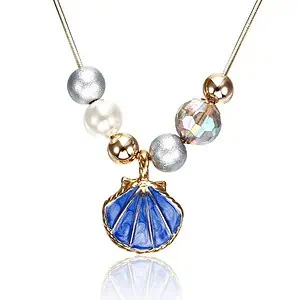 Collier Coquillage St-Jacques Bleue Et Perles