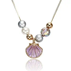 Collier Coquillage St-Jacques Mauve Et Perles