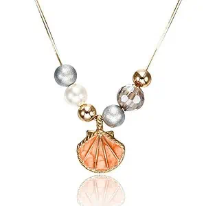 Collier Coquillage St-Jacques Orange Et Perles