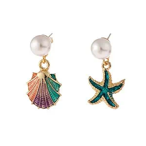 Boucles D'Oreilles Coquillages Etoile De Mer Et Coquille Saint-Jacques Dépareillées