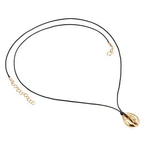 Collier Coquillage Cauri Doré Cordon Noir