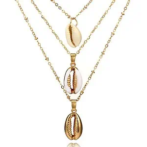 Collier Coquillage Sautoir Trio Coquillages Cauri Doré