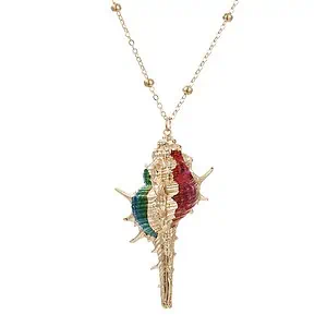 Pendentif Coquillage Murex Trapa Vert Et Rouge