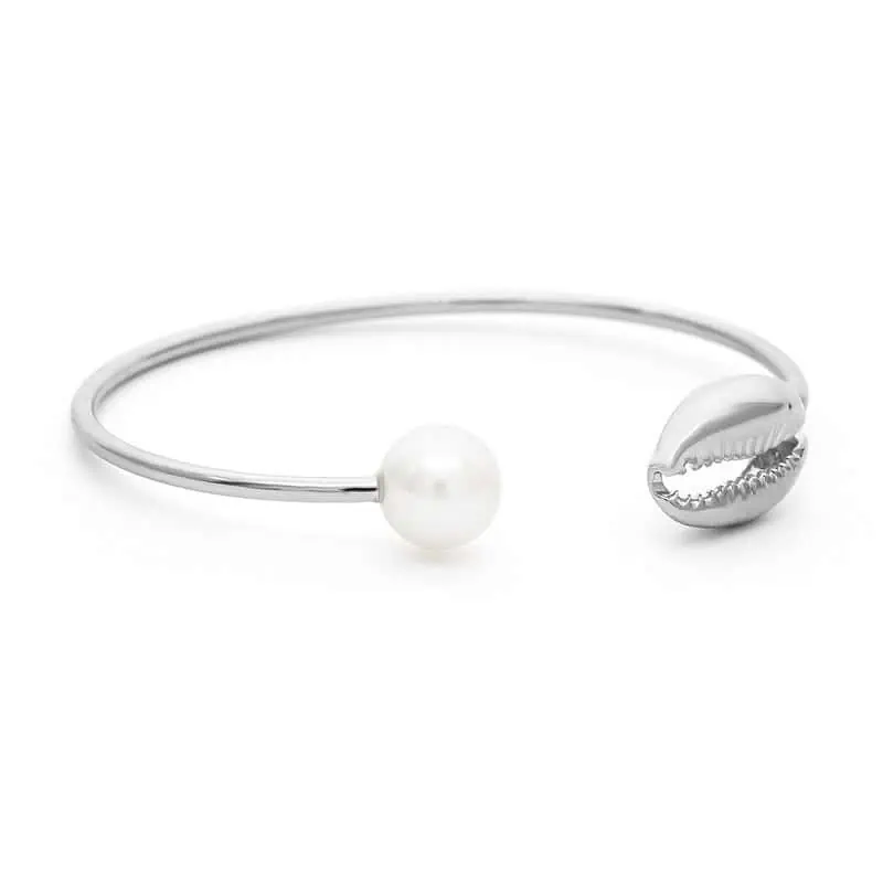 Bracelet Coquillage Cauri Et Perle Blanche (Argenté)