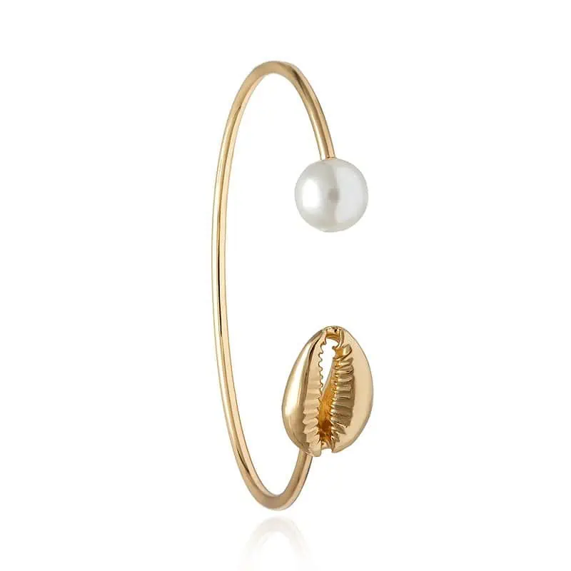 Bracelet Coquillage Cauri Et Perle Blanche (Doré) – Image 4