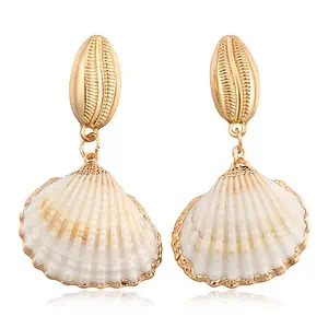 Boucles D'Oreilles Coquillages Bucarde Et Cauri Doré