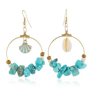 Boucles D'Oreilles Coquillages Créoles Coquille Et Pierres Bleues