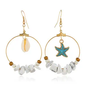 Boucles D'Oreilles Coquillages Créoles Cauri, Étoile De Mer Bleu