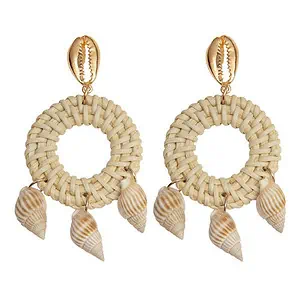 Boucles D'Oreilles Coquillages Paille Tressée Et Bulots