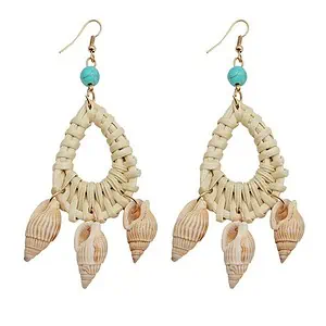 Boucles D'Oreilles Coquillages Paille Tressée Et Perles