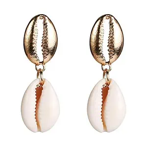 Boucles D'Oreilles Coquillages Cauri Blanc Et Doré