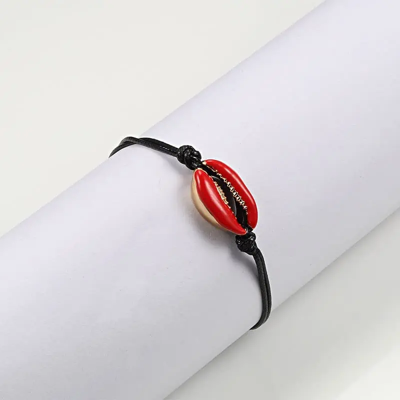 Bracelet Coquillage Cauri Rouge Codon Noir – Image 3
