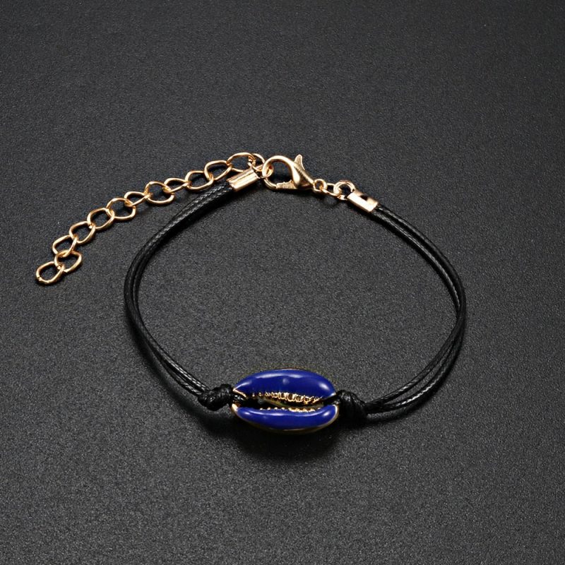 Bracelet Coquillage <br/> Cauri Bleu Nuit Cordon Noir – Image 2