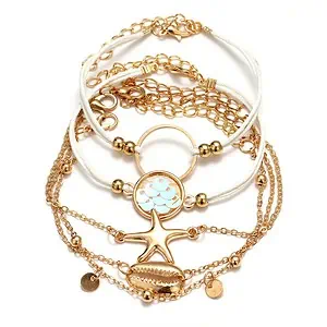 Bracelet Coquillage Multiple Avec Cauri, Étoile De Mer Et Écailles