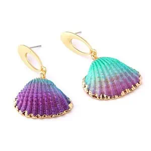 Boucles D'Oreilles Coquillages Bucardes Arc-En-Ciel
