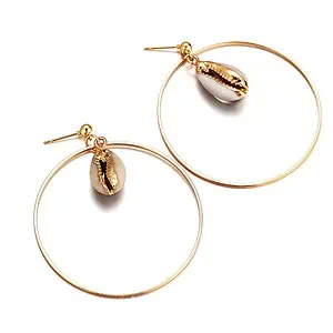 Boucles D'Oreilles Coquillages Créoles Avec Cauri Blanc (Dorées)