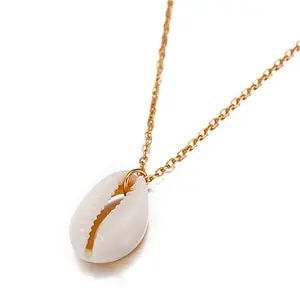 Collier Coquillage Cauri Blanc Et Chaine Dorée