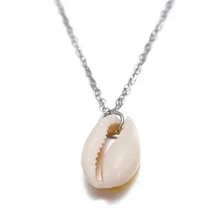 Collier Coquillage Cauri Blanc Et Chaine Argenté