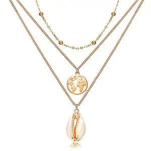 Collier Coquillage Sautoir Globe, Cauri Et Chaine Dorée