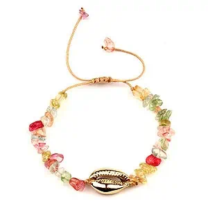 Bracelet Coquillage Cauri Doré Et Pierres Multicolores