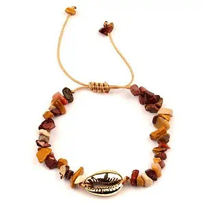 Bracelet Coquillage Cauri Doré Et Pierres Marrons