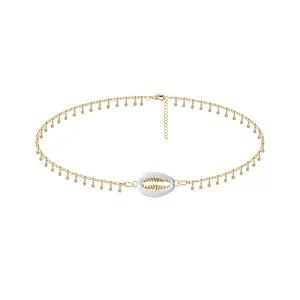 Bracelet Cheville Coquillage Cauri Blanc Et Doré