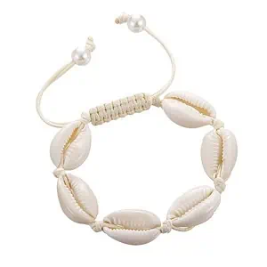 Bracelet Coquillage Cauri Blanc Et Cordon Blanc