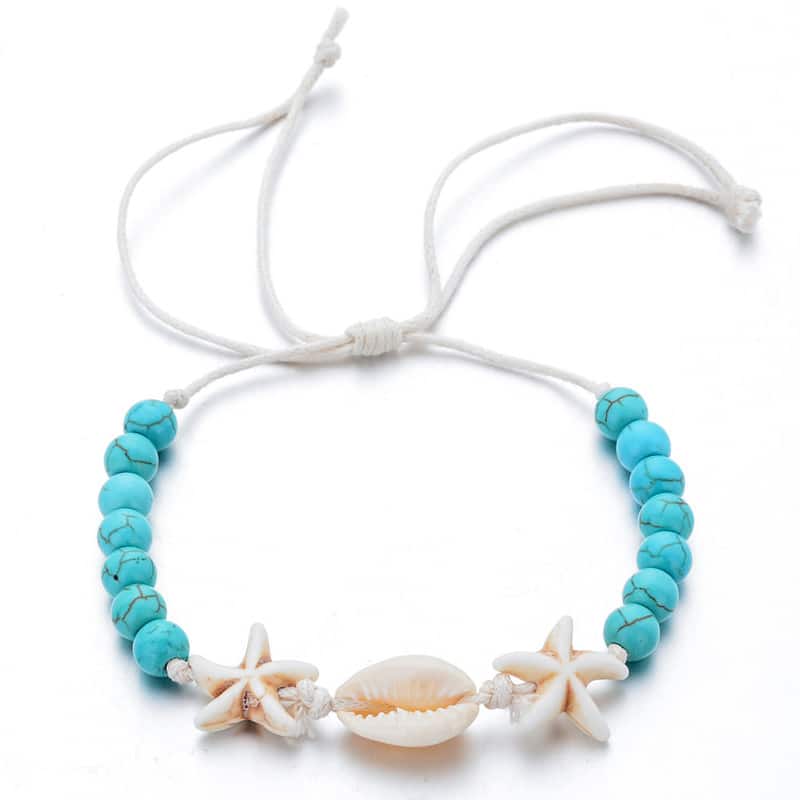 Bracelet Coquillage <br/> Cauri, Perles et Etoiles de Mers