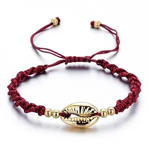 Bracelet Coquillage Cauri Rouge Et Doré
