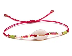 Bracelet Coquillage Cauri Cordon Rose