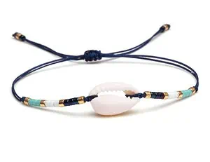 Bracelet Coquillage Cauri Cordon Bleu Nuit