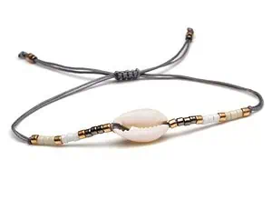 Bracelet Coquillage Cauri Cordon Gris