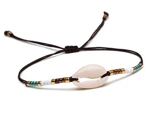 Bracelet Coquillage Cauri Cordon Noir