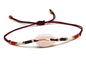 Bracelet Coquillage Cauri Cordon Rouge