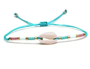 Bracelet Coquillage Cauri Cordon Turquoise
