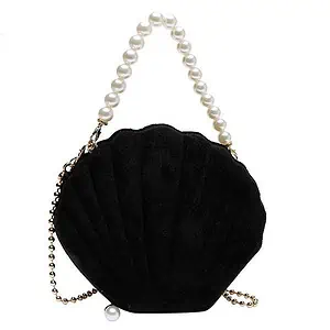 Sac Coquillage Noir Et Perles Blanches