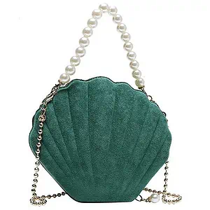 Sac Coquillage Vert Et Perles Blanches