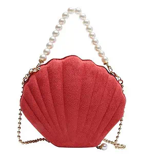 Sac Coquillage Rouge Et Perles Blanches