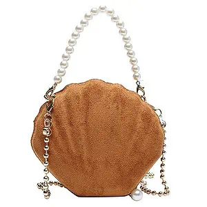 Sac Coquillage Marron Et Perles Blanches