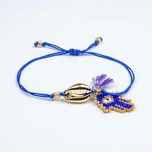 Bracelet Coquillage Cauri Doré Main De Fatma Bleu