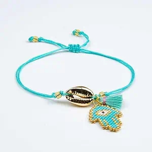 Bracelet Coquillage Cauri Doré Main De Fatma Turquoise