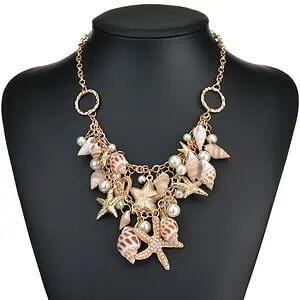 Collier Coquillage Charme Avec Étoiles De Mer Et Perles