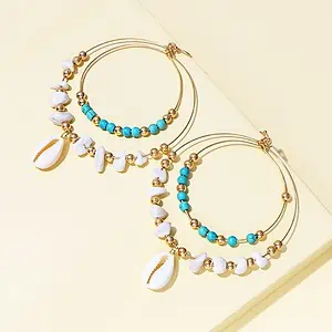 Boucles D'Oreilles Coquillages Cauri Double Créoles