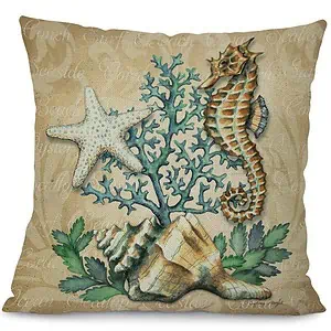 Coussin Coquillage Imprimé Hippocampe Et Étoile De Mer