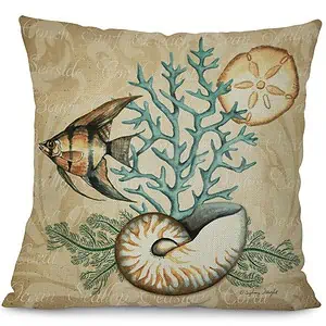 Coussin Coquillage Imprimé Coquille Nautile Et Poisson